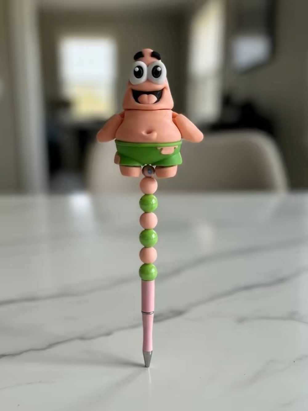 Handcrafted Pink Patrick Character Pen with Green Shorts - Kids Action Figure